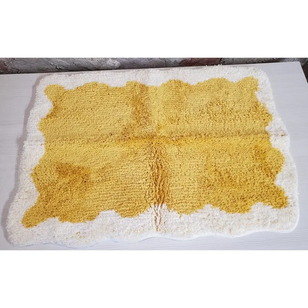 Bath Mat Yellow White Irregular Wavy Soft Shaggy Non Slip Absorbent Rug 18x26